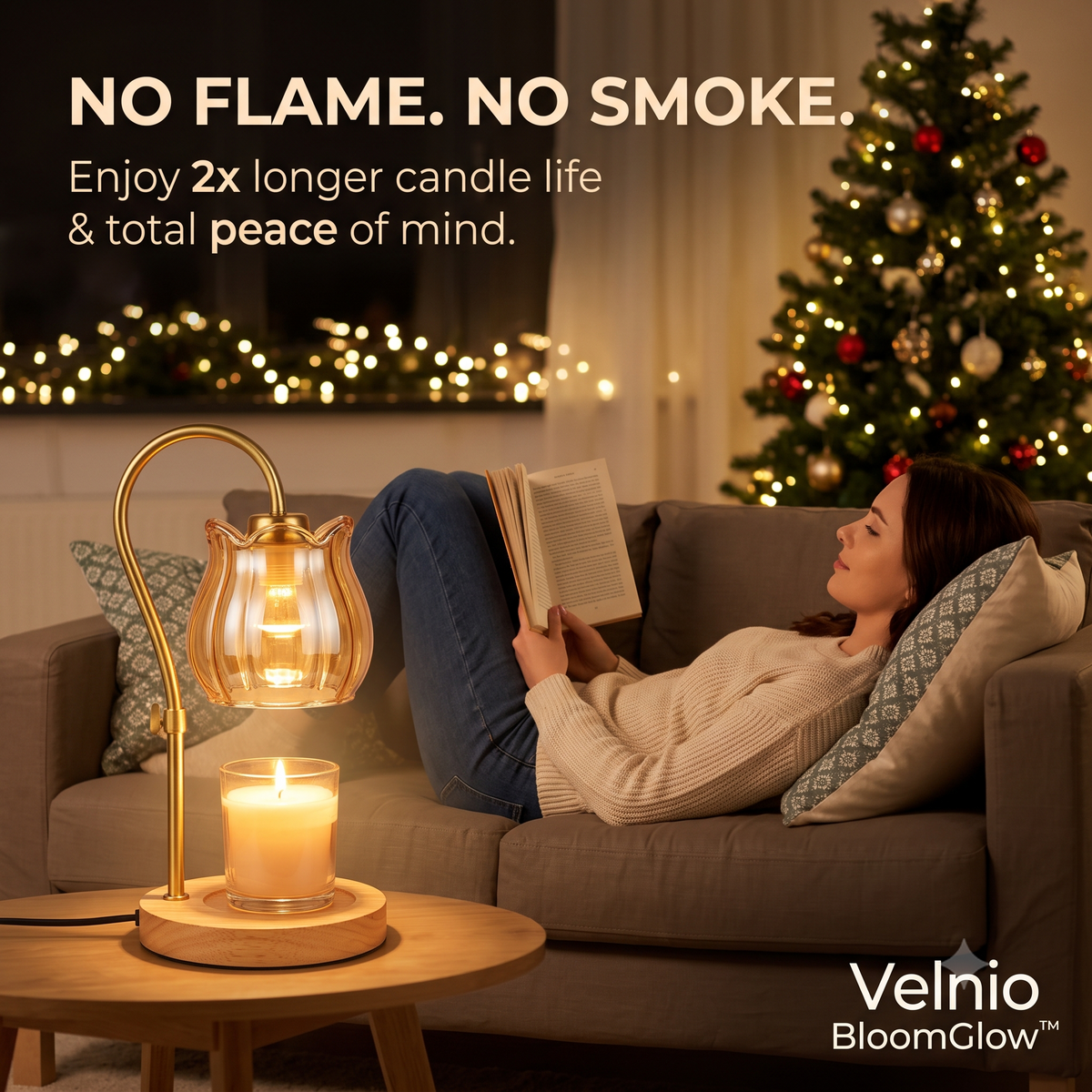 Velnio BloomGlow™ Vintage Floral Glass Candle Warmer Lamp (Dimmable & Timer)