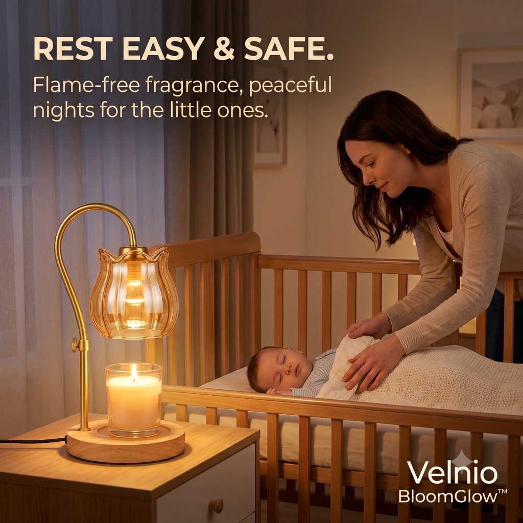 Velnio BloomGlow™ Vintage Floral Glass Candle Warmer Lamp (Dimmable & Timer)