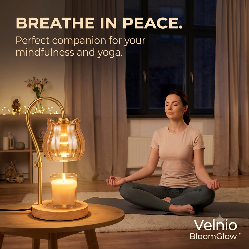 Velnio BloomGlow™ Vintage Floral Glass Candle Warmer Lamp (Dimmable & Timer)
