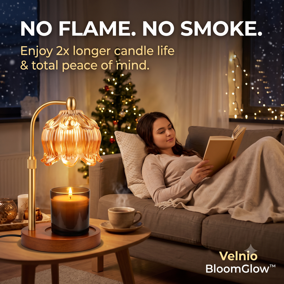 Velnio BloomGlow™ Vintage Floral Glass Candle Warmer Lamp (Dimmable & Timer)