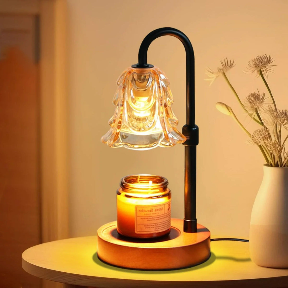 Velnio BloomGlow™ Vintage Floral Glass Candle Warmer Lamp (Dimmable & Timer)