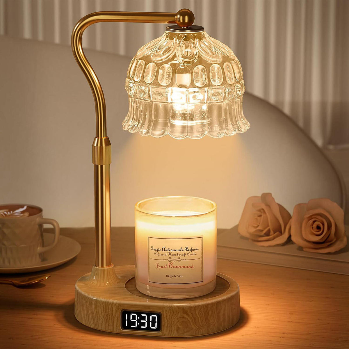 Velnio BloomGlow™ Vintage Floral Glass Candle Warmer Lamp (Dimmable & Timer)