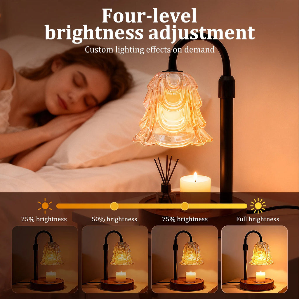 Velnio BloomGlow™ Vintage Floral Glass Candle Warmer Lamp (Dimmable & Timer)